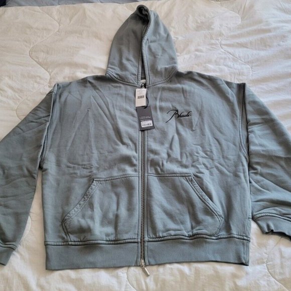 RHUDE Logo Embroidered Full Zip Hoodie Sage Men's size Large Retail